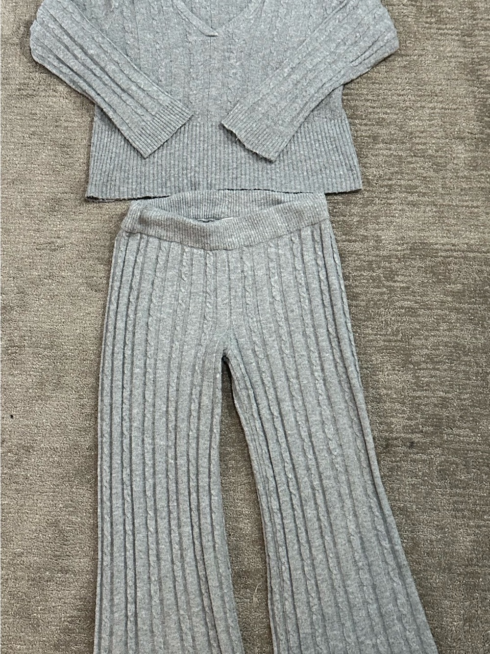 Ribbed Knit Set - Grey Cozy Lounge Top & Pants